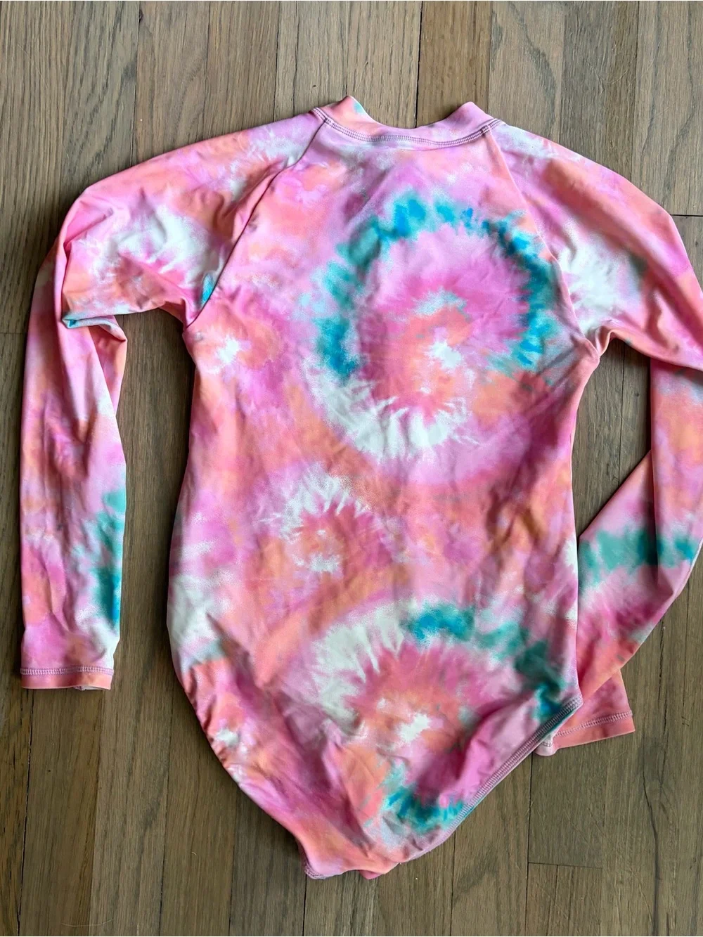 Crew Cuts Girls Long-Sleeve Tie-Dye Rash Guard Swimsuit - Pink Multi